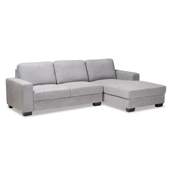Baxton Studio Nevin 2-Piece Light Gray Fabric 3-Seater L-Shaped Right-Facing Chaise Sectional Sofa