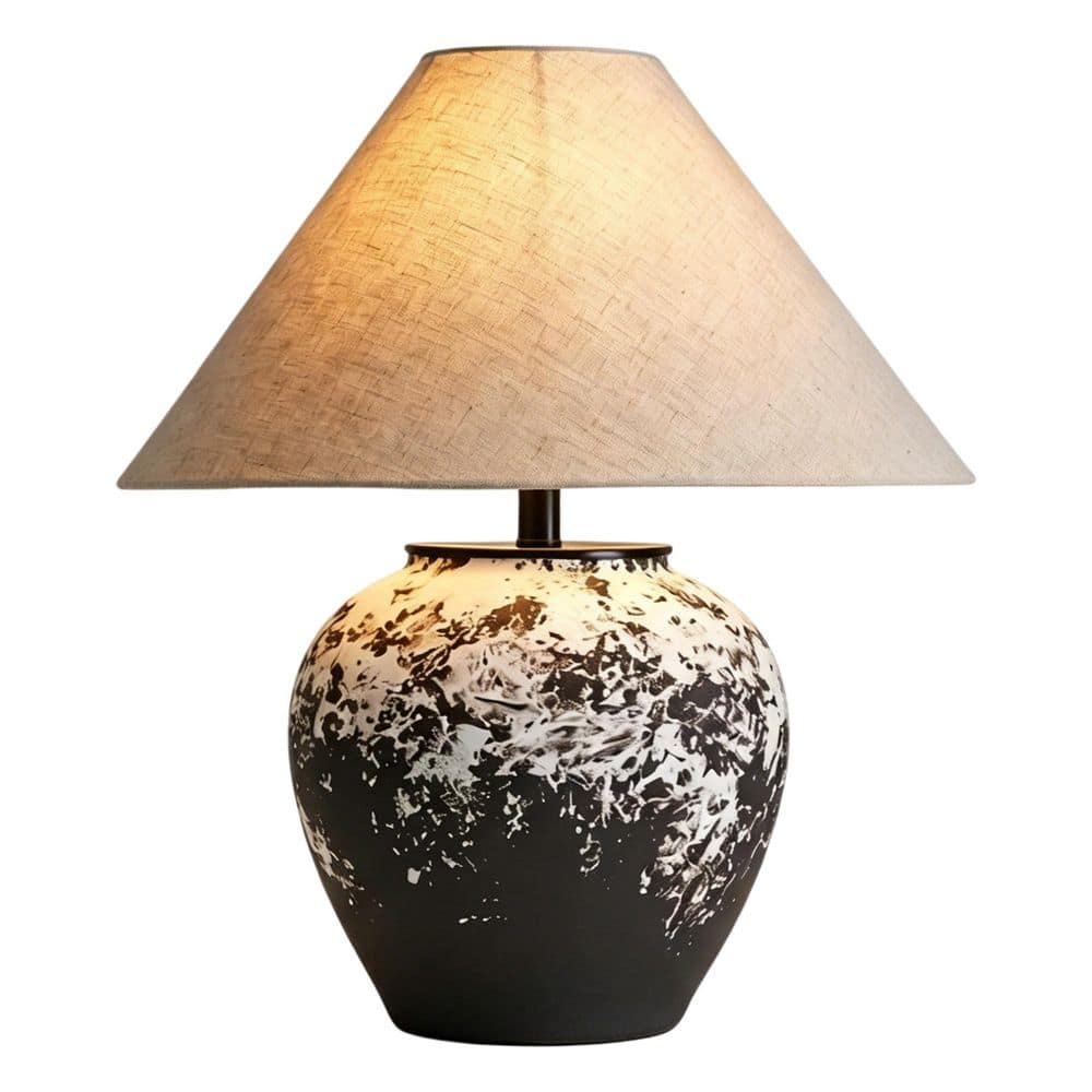 Black and White Splatter Art Ceramic Table Lamp, 13.8 in. Rustic Jar Pot Desk Lamp with Natural Linen Shade for Bedroom price history on PriceWatchPro