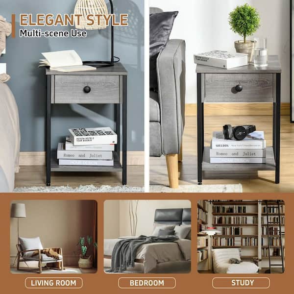 Gray 1 Drawer 15.75 in.W Nightstand with Storage and Open Shelf