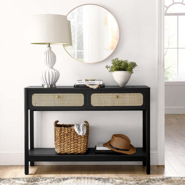 MODWAY Chaucer 14 in. in Black Rectangle Wood Entryway Console Table