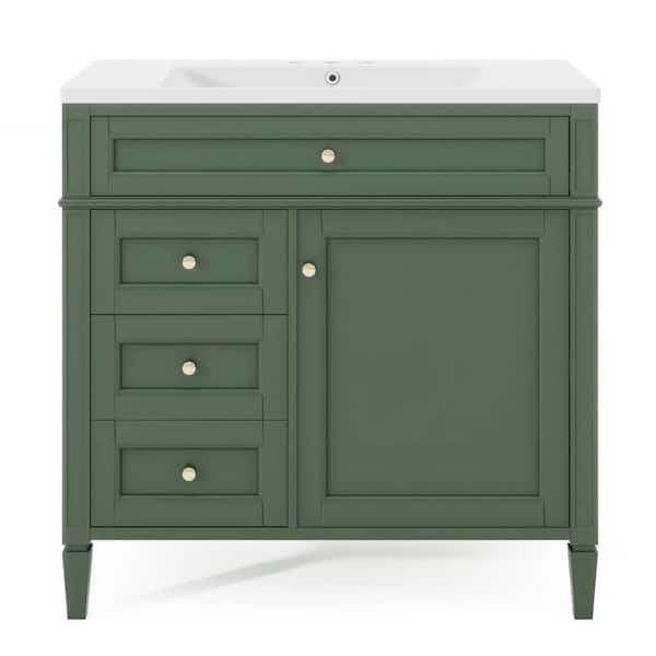 Adrinfly Multi-Purpose 18 in. W x 36 in. D x 33 in. H Freestanding Bath Vanity in Green with Sink, 1 Door, 1 Shelve and 3 Drawers