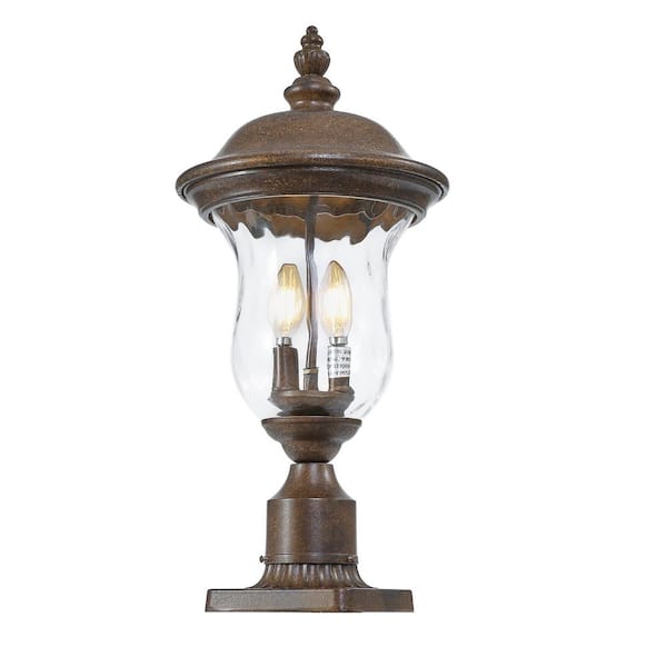 2-Light Aluminum Bronze Metal Outdoor Waterproof Post Light w/ Clear Glass Shade E12 Base, (LED/Incandescent ), No Bulb