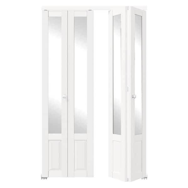 TENONER 48 in. x 80 in. 1/2-Lite, Mirrored Glass, Solid Core, MDF, PVC Covering Bi-Fold Door with Hardware Kits