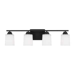 Vinton 29 in. 3-Light Midnight Black Bathroom Vanity Light with Etched White Glass Shades and LED Light Bulbs