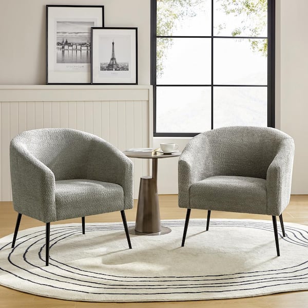 JAYDEN CREATION Gideon Grey Modern Boucle Armchair with Metal Legs Set of 2