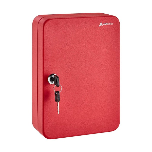 AdirOffice 48-Key Steel Cabinet with Key Lock, Red