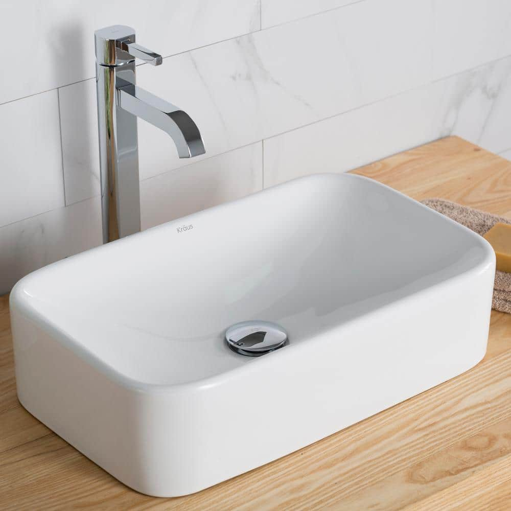 Kraus Elavo 19 4 In Rectangular Vessel Bathroom Sink In White Vitreous