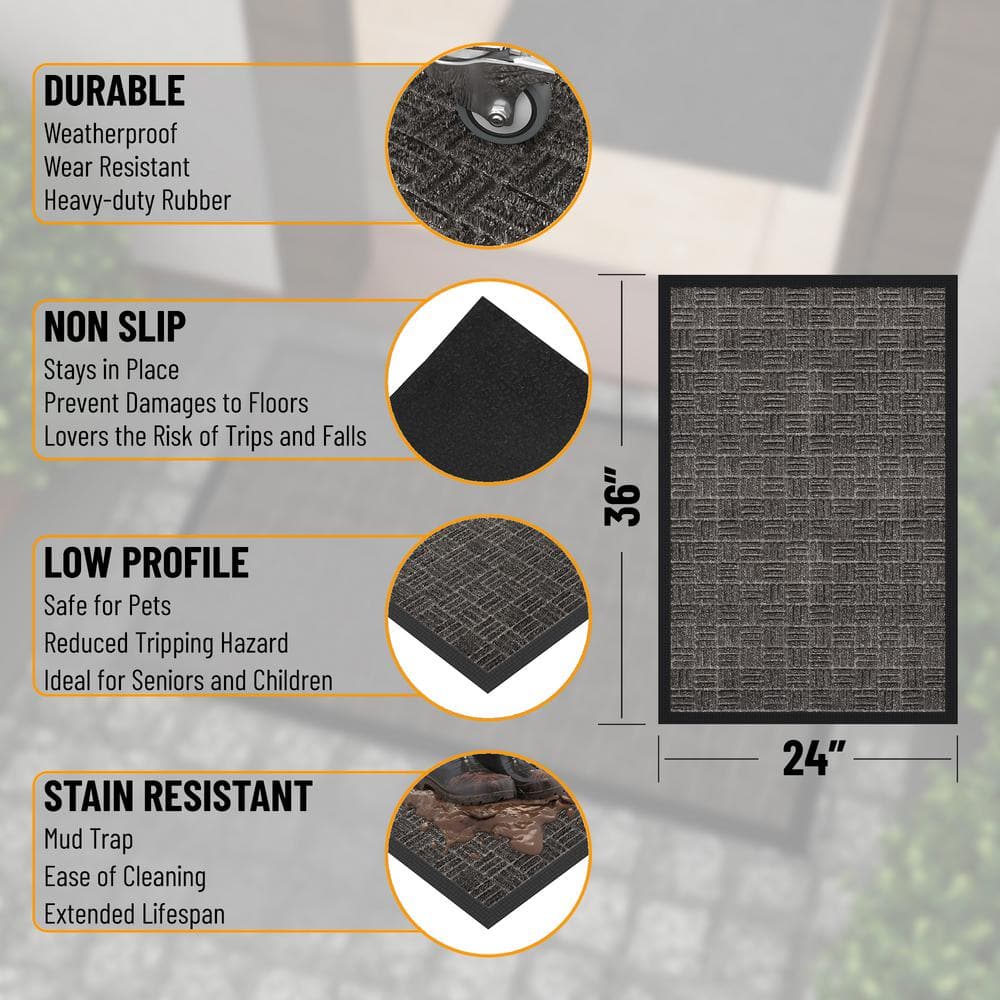 Charcoal Geometric Rubber Non-Slip Outdoor Entrance Rug