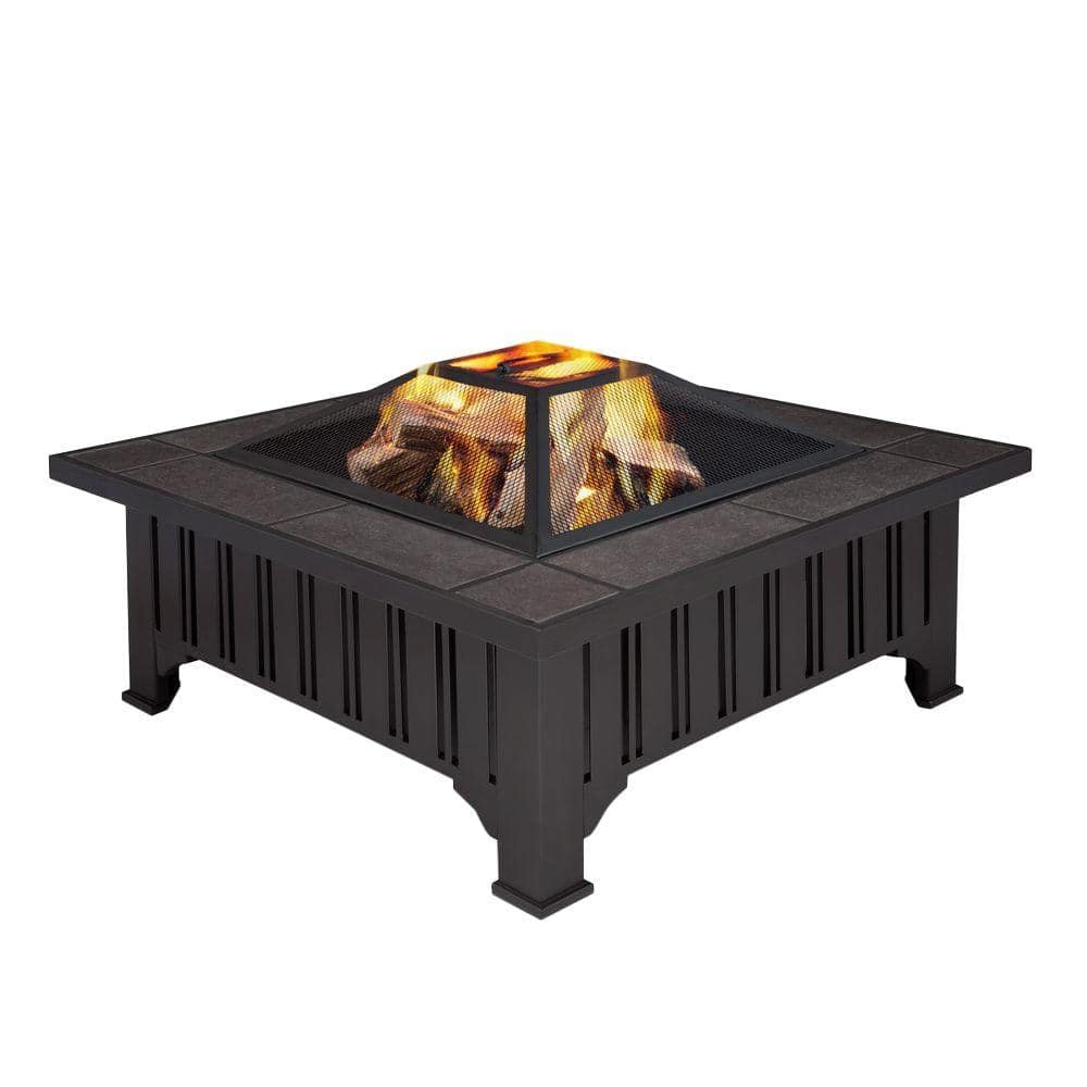 Gray Wood-Burning Free-Standing Square Fire Pit