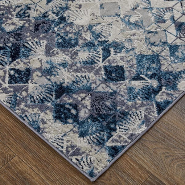 Blue and Gray Geometric 12 ft. x 15 ft. Area Rug
