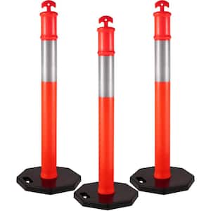 Traffic Cones Posts 3-Pieces 44 in. Height, Orange Delineator Cones with Rubber Base 10 in. Reflective Band