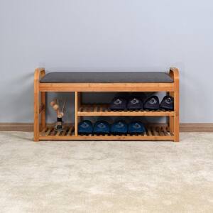 Natural Color Shoe Rack Bench with 3-tier Shelves 19.88 in. H x 13 in. W x 39.37 in. D