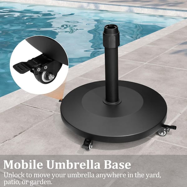 55 lbs. Cement Round Patio Umbrella Base in Black with Wheels