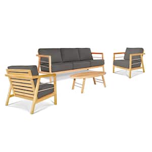 Daniele 4-Piece Teak Patio Conversation Deep Seating Set with Sunbrella Charcoal Cushions