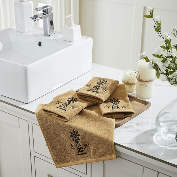 Windmill and Stars Doe Tan Country Black Cotton Washcloth (Set of 4)