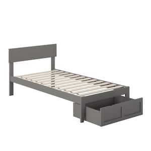 Boston Grey Twin Solid Wood Storage Platform Bed with Foot Drawer