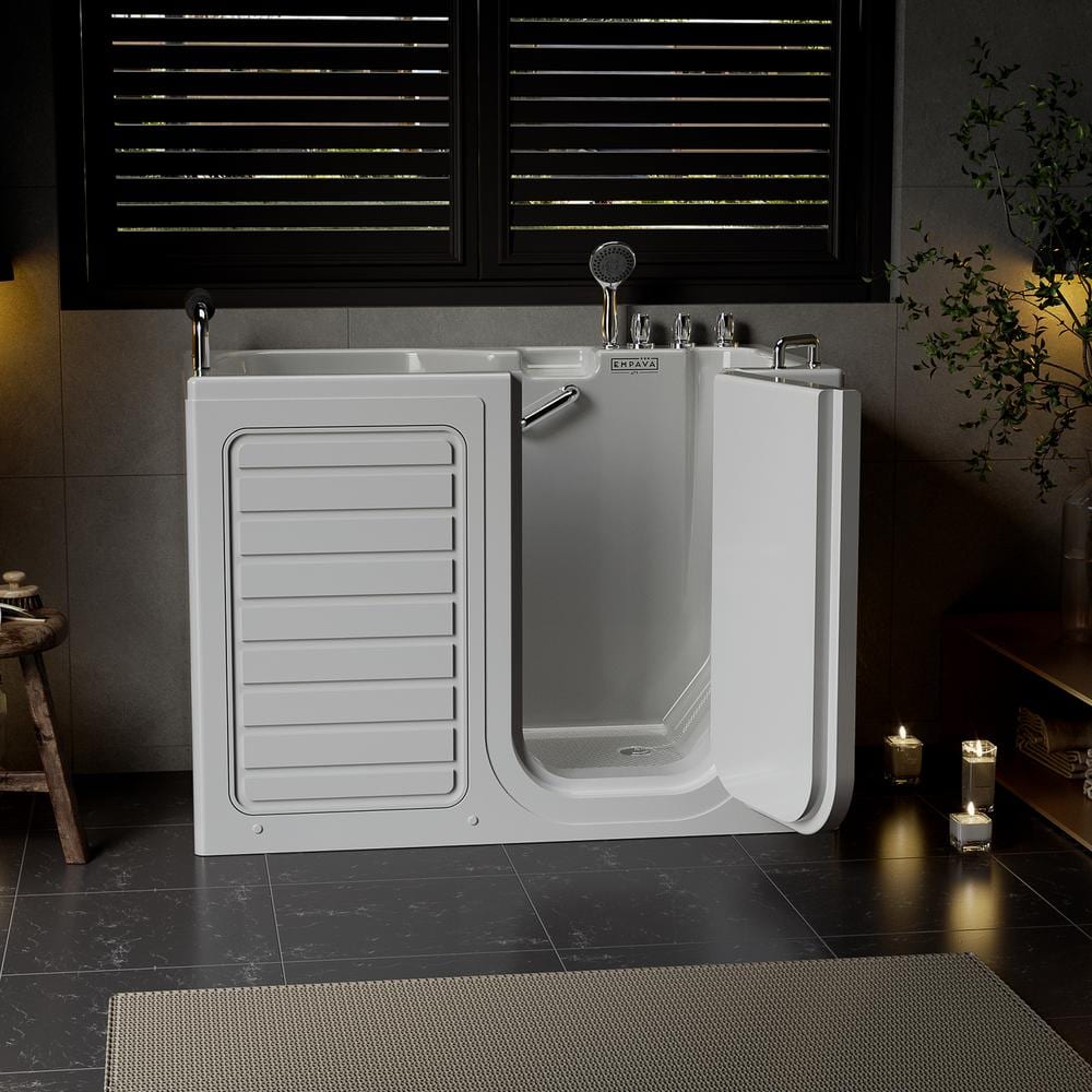 Empava White Acrylic Walk-In Soaking Bathtub with Handrails
