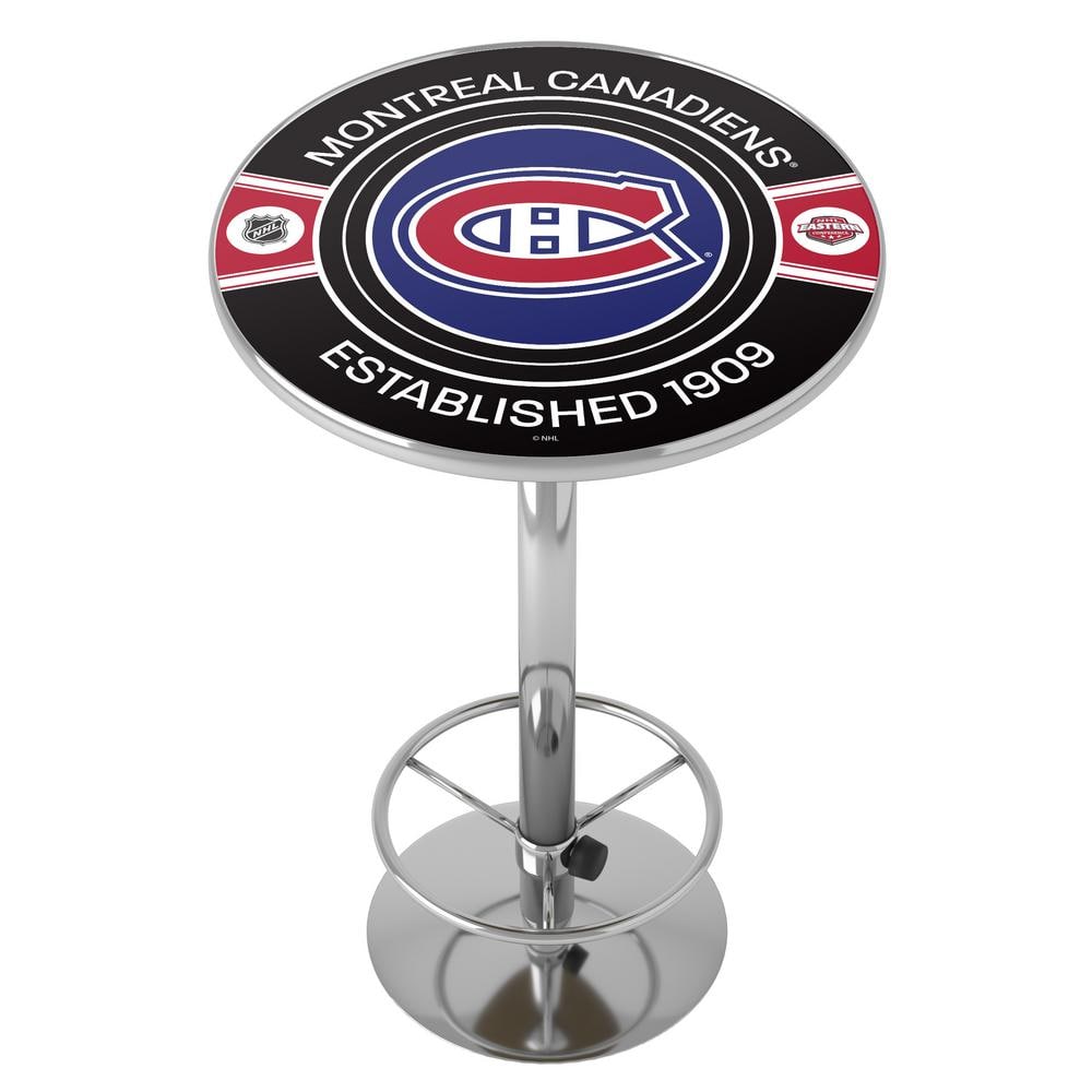 Montreal Canadiens Patch 27 in. Chrome Round Table Top with Adjustable Foot