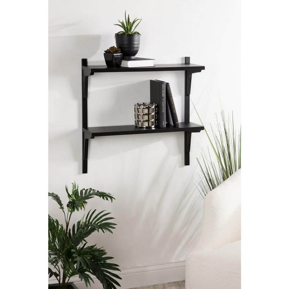 Meridien Black Poplar Wood 28'' Floating Wall Shelf