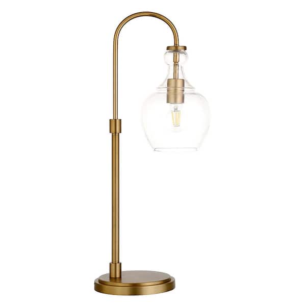 Meyer&Cross Verona 27 in. Brushed Brass Arc Table Lamp with Clear Glass Shade