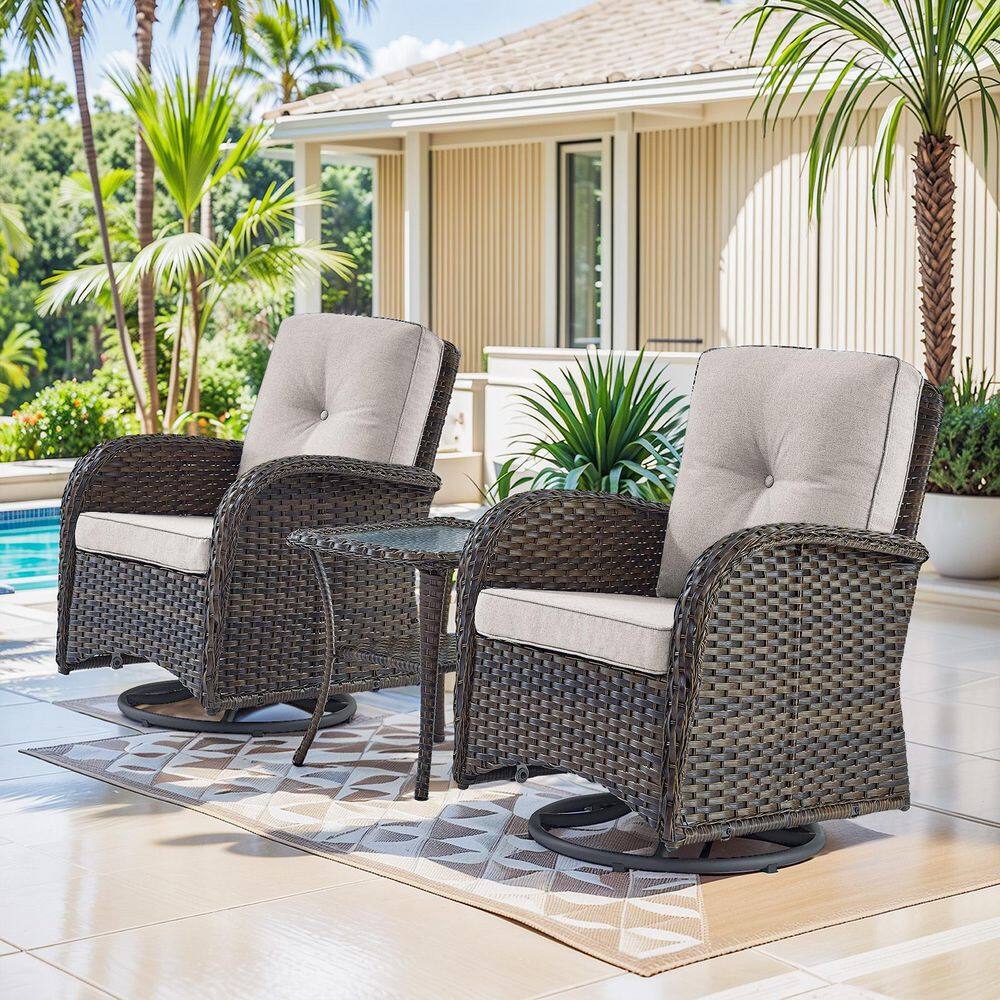 Rotavia 3-Piece Brown Wicker Patio Conversation Set with Olefin Beige Cushions Outdoor Swivel Glider with Side Table price history on PriceWatchPro