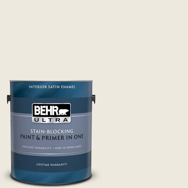 BEHR ULTRA 1 gal. #UL150-9 Pillar White Satin Enamel Interior Paint and Primer in One