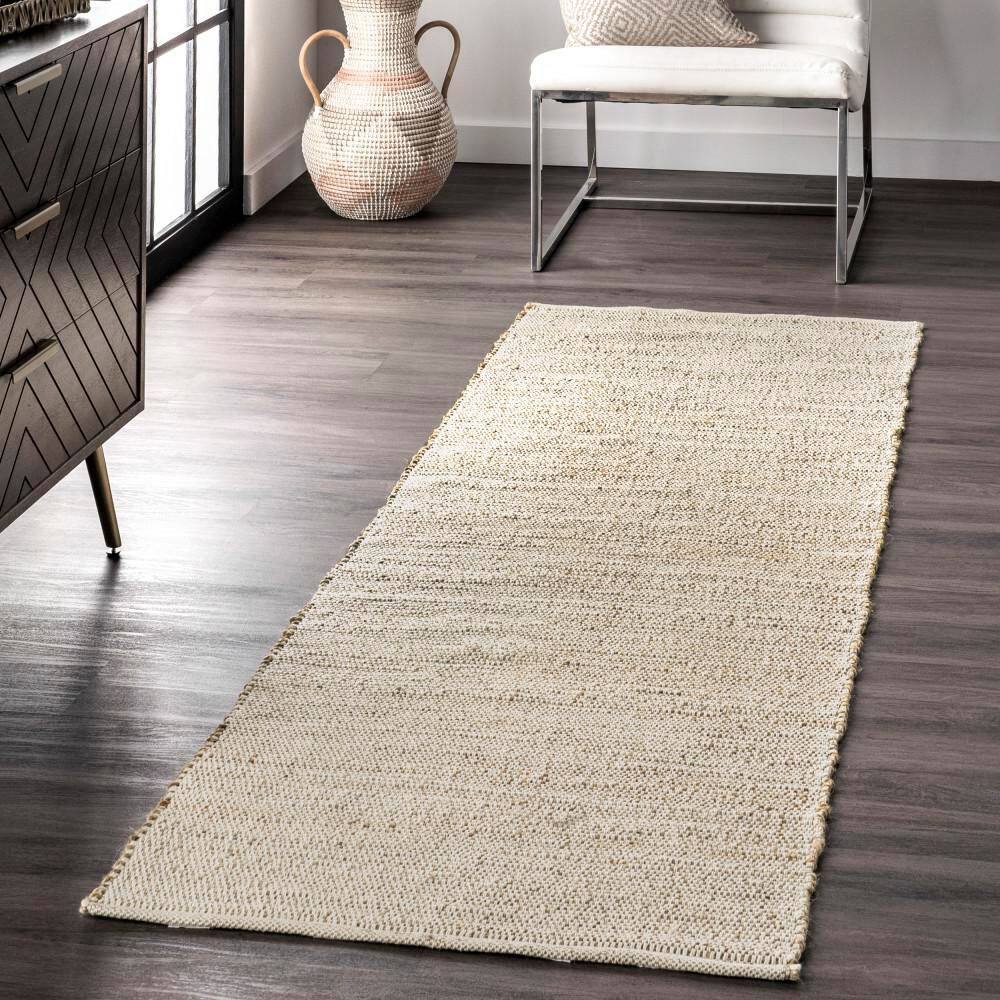 Elfriede Natural Handwoven Jute & Cotton Runner Rug, 2' 6" x 12'