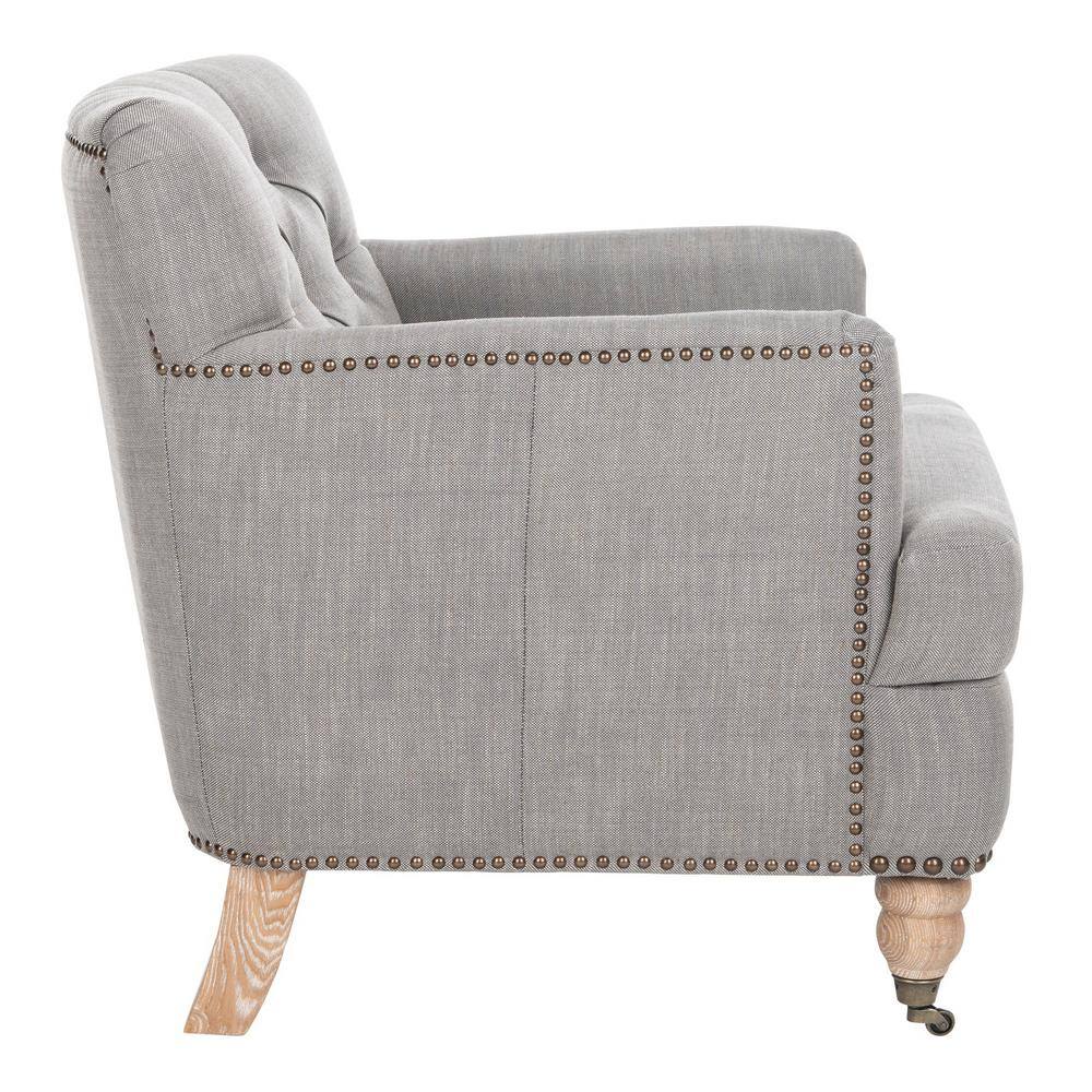 Colin Stone Grey Leather and Wood Contemporary Armchair