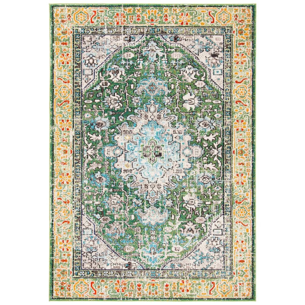 Green and Turquoise Synthetic Flat Woven Area Rug