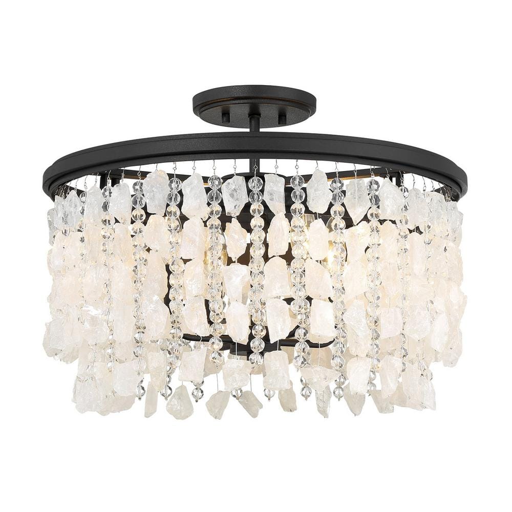 Shimmering Elegance 20 in. 4-Light Sand Black Semi-Flush Mount with Quartz Crystal Shade and No Bulbs Included price history on PriceWatchPro
