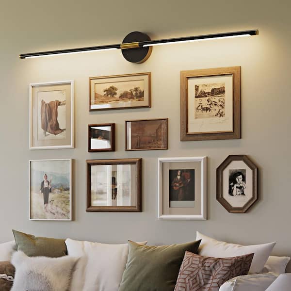 40 in. Black Gold Rechargeable Battery Operated Wall Sconce (Set of 2) Modern 360° Rotatable LED Wall Light with Remote