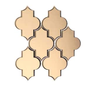 Hollywood Regency Gold Beveled Small Lantern Arabesque Mosaic 3 in. x 3 in. in. Glass Mirror Wall Tile Sample