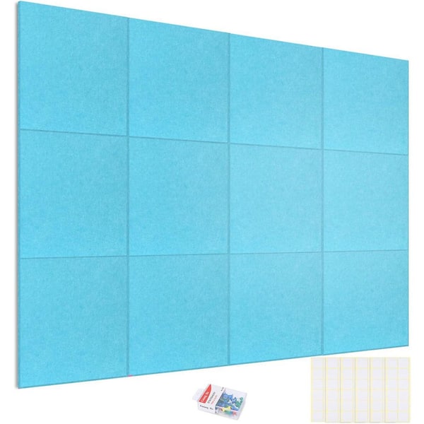 Afoxsos 48 x 36 Felt Wall Tiles Sky Blue Cork Board Alternative 12-Pack with Removable Adhesive for Home Office Decor