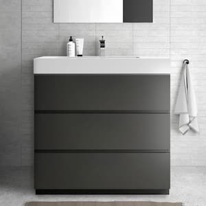 36 in. W x 18.1 in. D x 37 in. H Single Sink Freestanding Bath Vanity in Gray with White Resin Top and 3-Drawer Storage