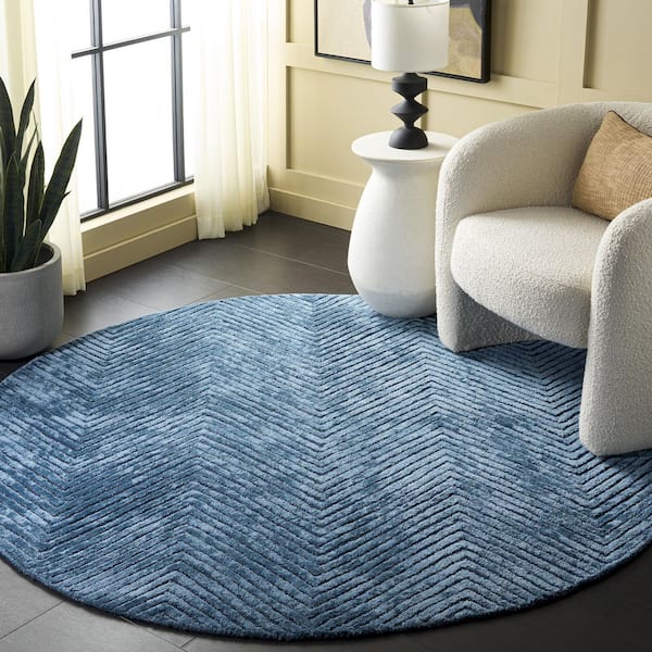 SAFAVIEH Glamour 6 ft. ft. x 6 ft. Navy Chevron Round Rug GLM801N-6R ...