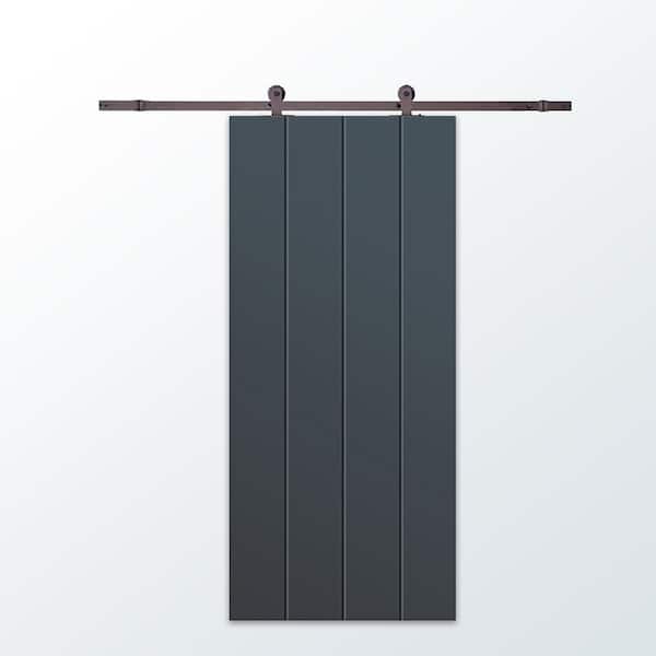 CALHOME 30 in. x 80 in. Charcoal Gray Painted Composite MDF Paneled Interior Sliding Barn Door with Hardware Kit