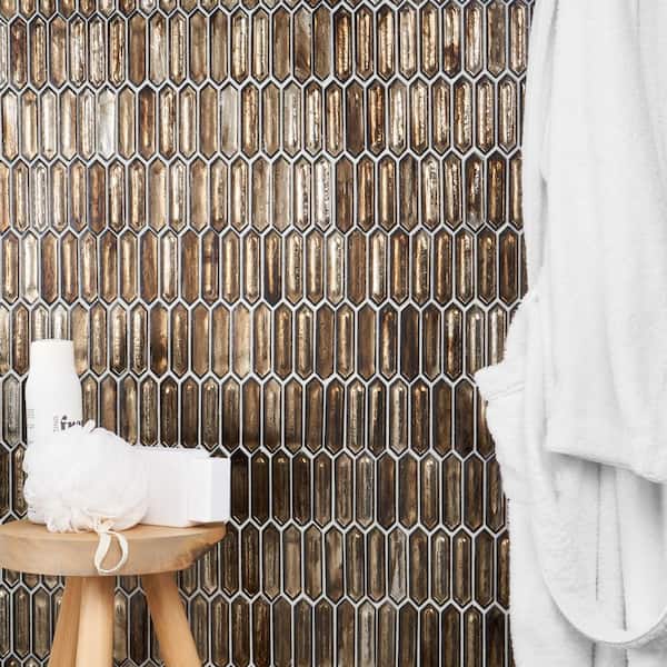 Fargin Dark Star Elongated Hexagon 12 in. x 10 in. x 7mm Polished Glass Mosaic Tile (0.82 sq. ft.)