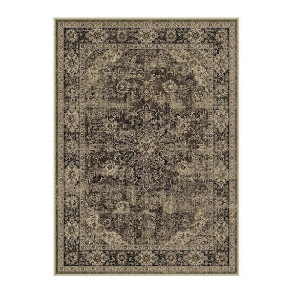 Goodberg 8 ft. X 10 ft. Brown Vintage Medallion Distressed Area Rug