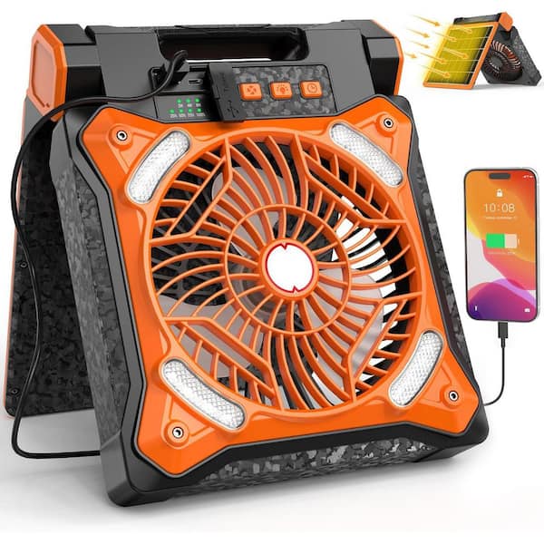 Upgraded Solar Rechargeable Portable Camping Fan with Lantern 4 Speeds 8H Timer 90° Adjustable for Outdoor Use