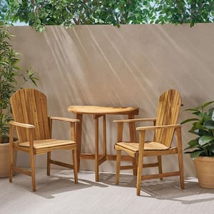 Oso Natural Stained 3-Piece Wood Half-Round 30 in. Outdoor Bistro Set