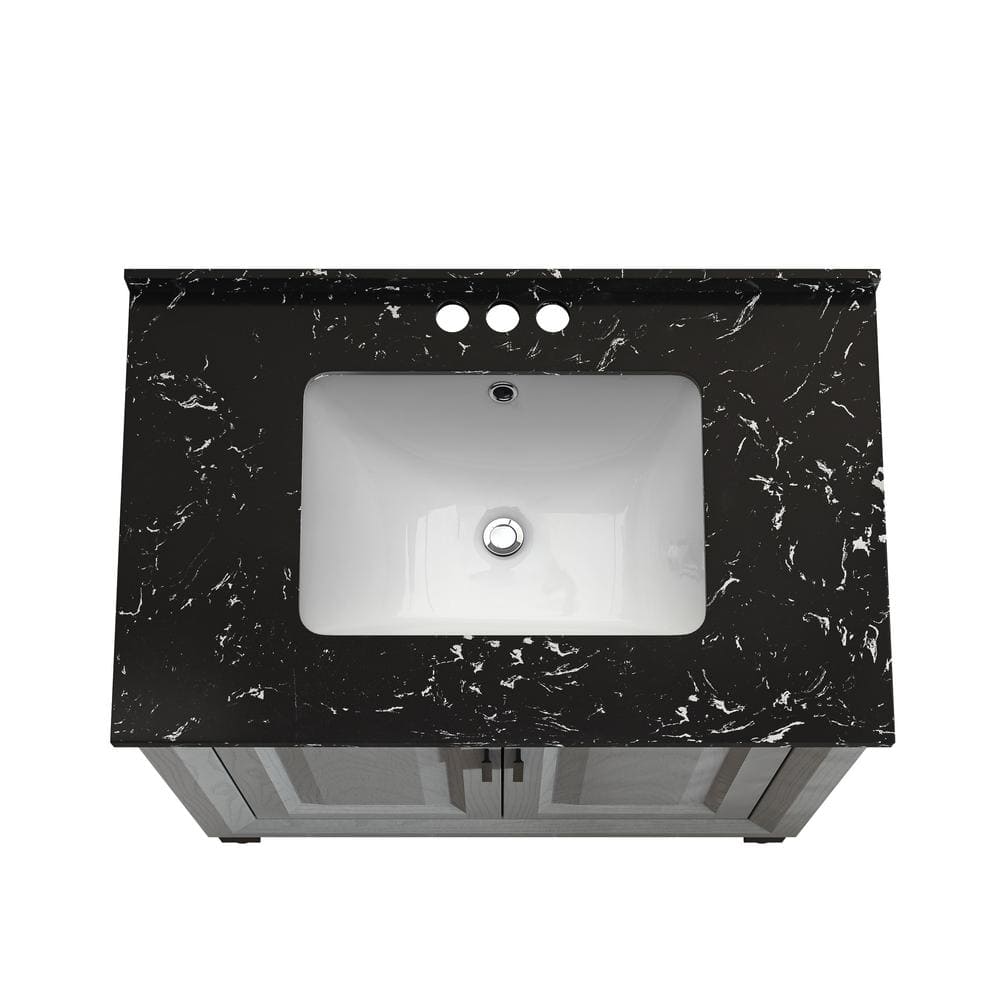 Gray 30" Freestanding Vanity with Marble Top and Storage Cabinet
