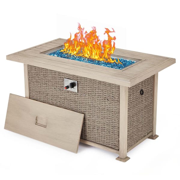 Zeus & Ruta 44 in. Gray Rectangle Propane Fire Picnic Tables, 50,000 ...