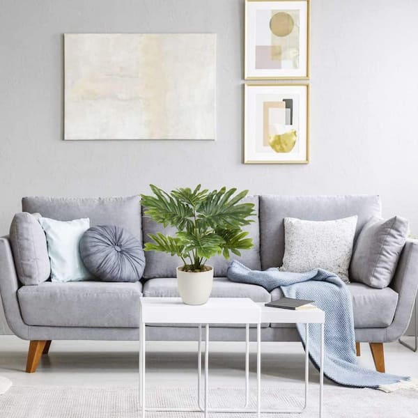 18 in. Green Indoor Artificial Monstera Plant in White Pot