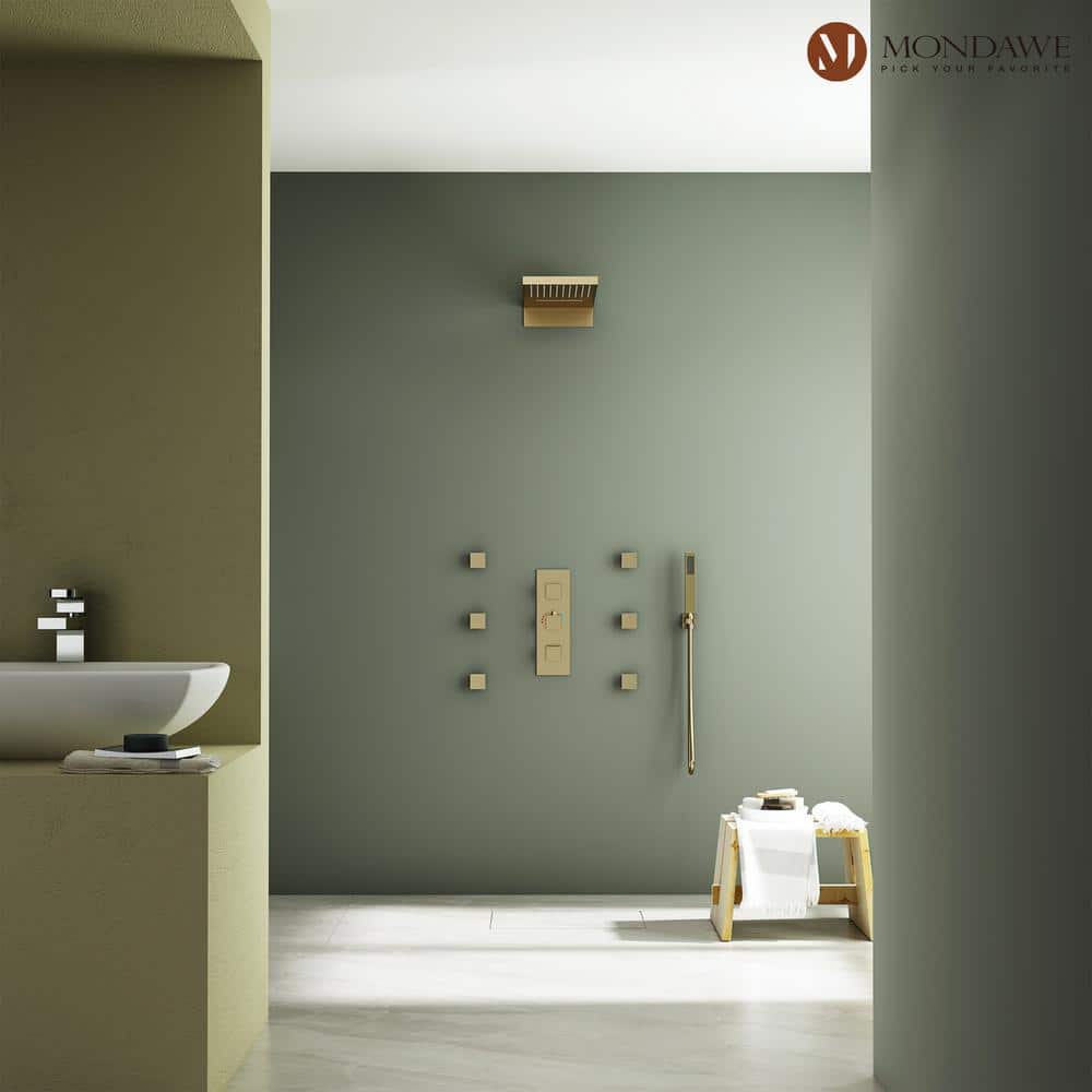 Large Brushed Gold Dual Rain Shower System with Handheld