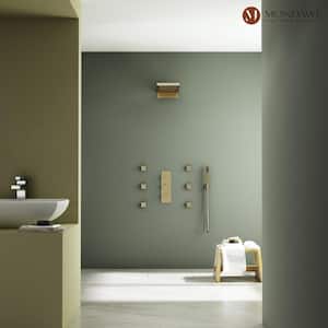 Anniston Multiple 8-Spray Patterns Dual 22 in. Wall Mount Rain Shower Heads 2.5 GPM with 6-Jet, Valve in Champagne Gold