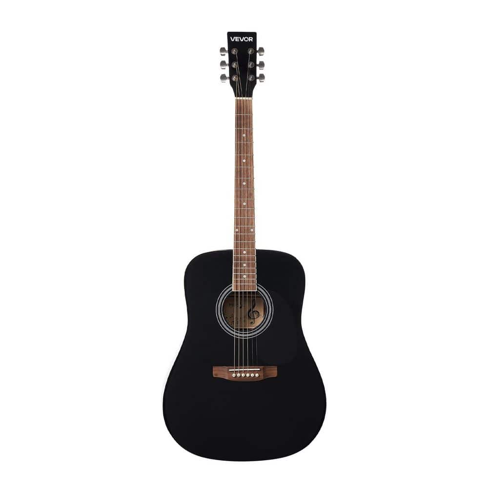 Dreadnought Acoustic Guitar 41 in. 6-String Black Solid Spruce Top Guitar Beginner Bundle with Gig Bag Tuner Strap