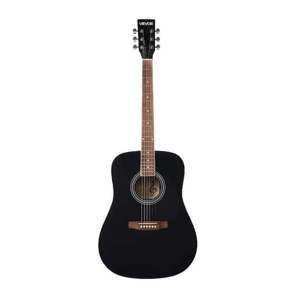 Dreadnought Acoustic Guitar 41 in. 6-String Black Solid Spruce Top Guitar Beginner Bundle with Gig Bag Tuner Strap