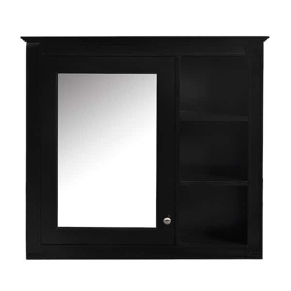 WELLFOR 30 in. W x 28 in. H Rectangular Wall Mounted Bathroom Medicine Cabinet with Mirror in Black