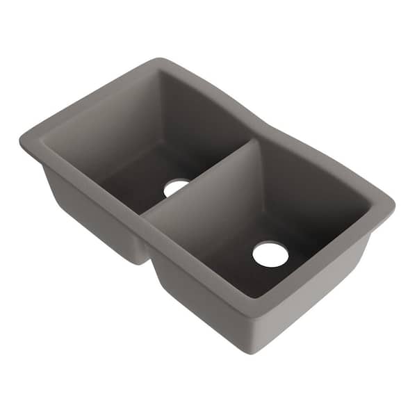 31.75 in. Undermount 50/50 Double Bowl Ash Granite Composite Kitchen Sink with Optional Bottom Grids