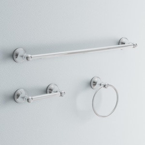 Crestfield 3-Piece Bath Hardware Set with Towel Ring Toilet Paper Holder and 24 in. Towel Bar and in Chrome